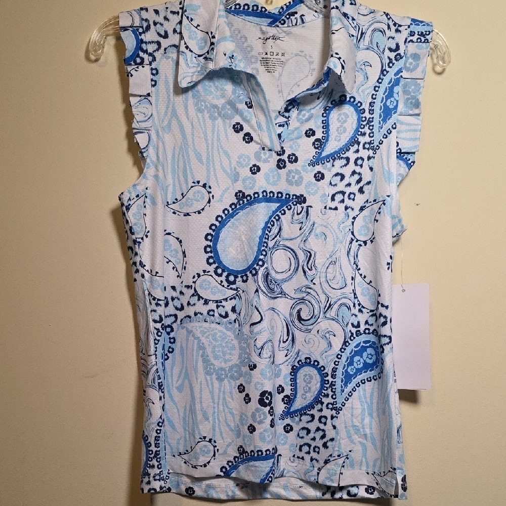 Gottex Blue and White Polo Style Top.  Size Small.